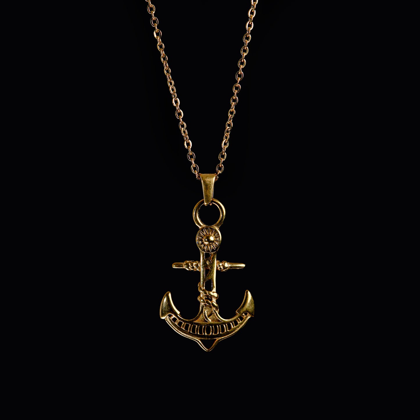 Gold Anchor Pendant with Chain